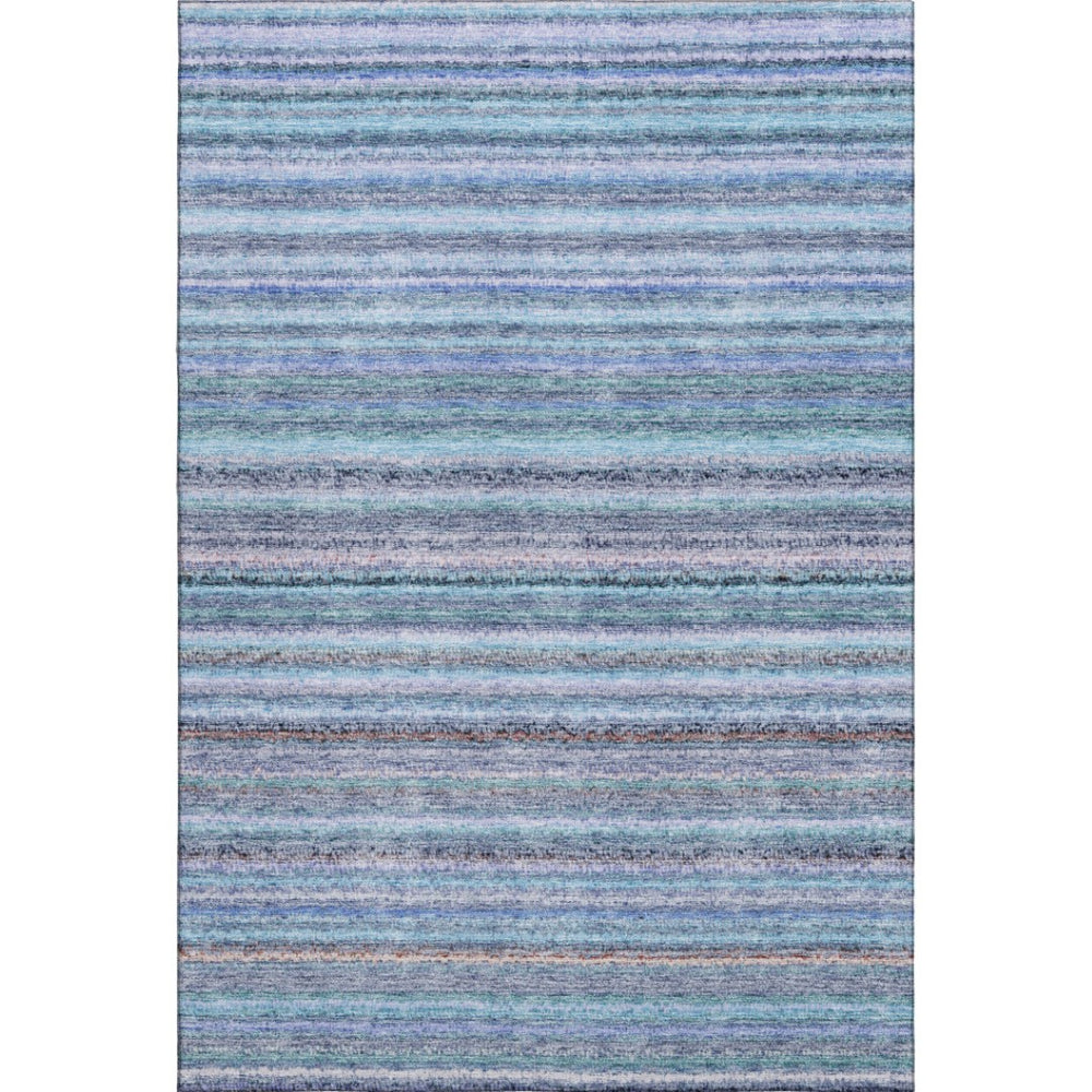 HomeRoots 9' X 12' Sky Blue and Gray Striped Area Rug - Washable, UV Protected, Perfect for High-Traffic Spaces 650823