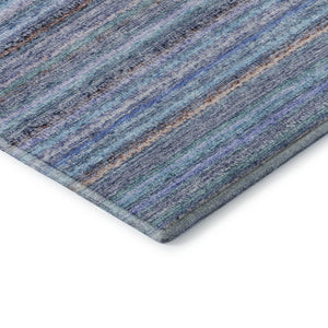 HomeRoots 9' X 12' Sky Blue and Gray Striped Area Rug - Washable, UV Protected, Perfect for High-Traffic Spaces 650823