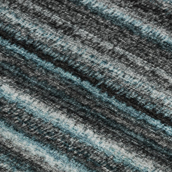 HomeRoots 5' Teal and Gray Striped Area Rug - Washable, Stain Resistant, UV Protected for Modern Spaces! 650826