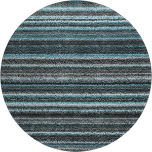 HomeRoots 8' Teal and Gray Striped Washable Round Rug - Durable, Soft, UV Protected for Family Spaces & More! 650827