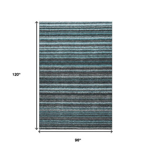 HomeRoots 8' X 10' Teal and Gray Striped Area Rug - Durable, Washable, UV-Protected for High-Traffic Spaces 650828