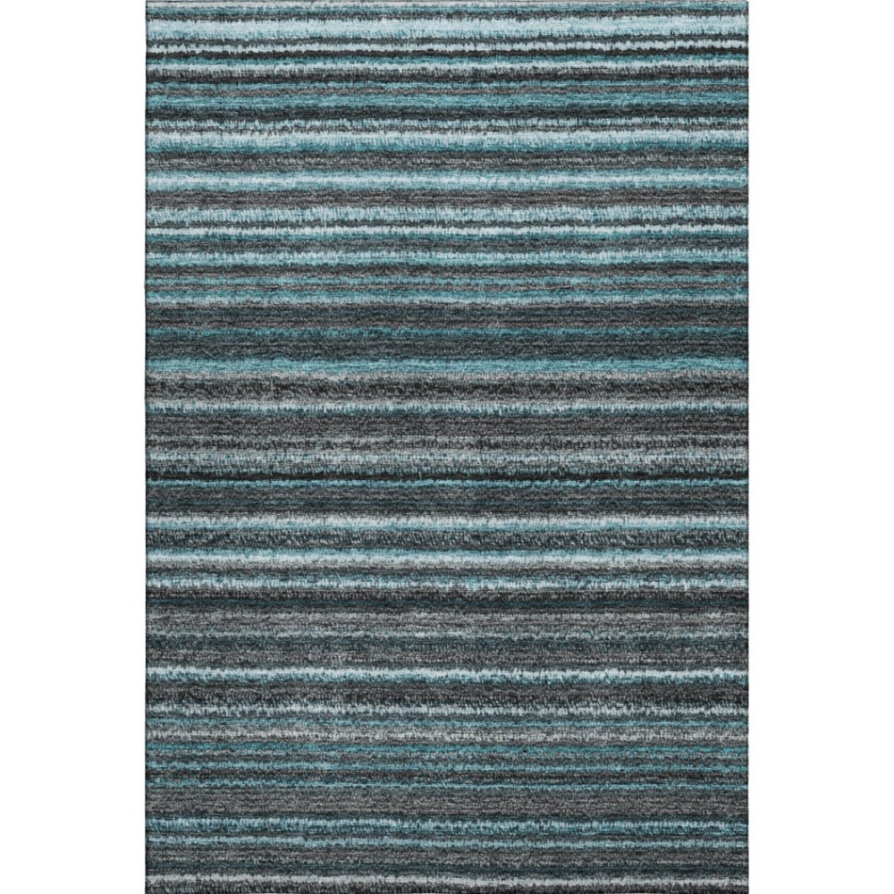 HomeRoots 8' X 10' Teal and Gray Striped Area Rug - Durable, Washable, UV-Protected for High-Traffic Spaces 650828