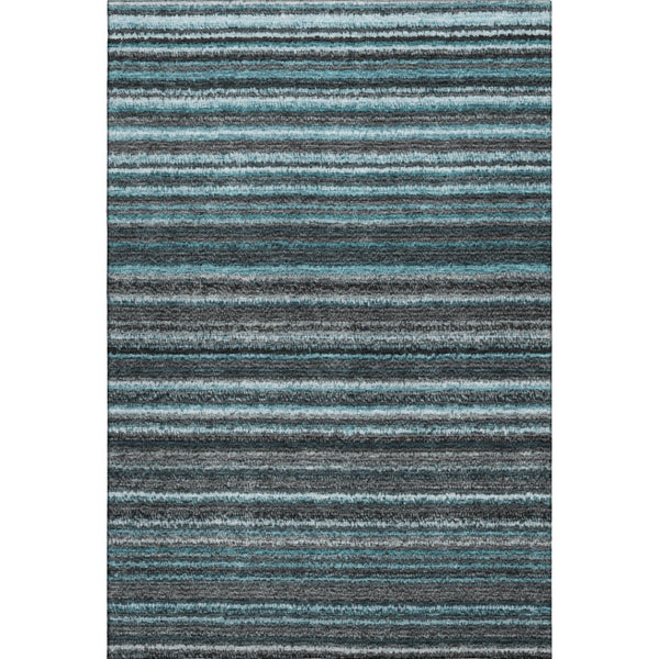 HomeRoots 8' X 10' Teal and Gray Striped Area Rug - Durable, Washable, UV-Protected for High-Traffic Spaces 650828
