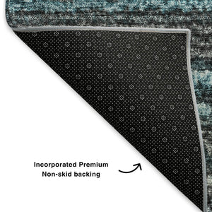 HomeRoots 8' X 10' Teal and Gray Striped Area Rug - Durable, Washable, UV-Protected for High-Traffic Spaces 650828