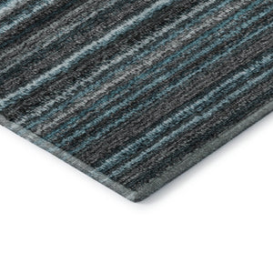 HomeRoots 8' X 10' Teal and Gray Striped Area Rug - Durable, Washable, UV-Protected for High-Traffic Spaces 650828
