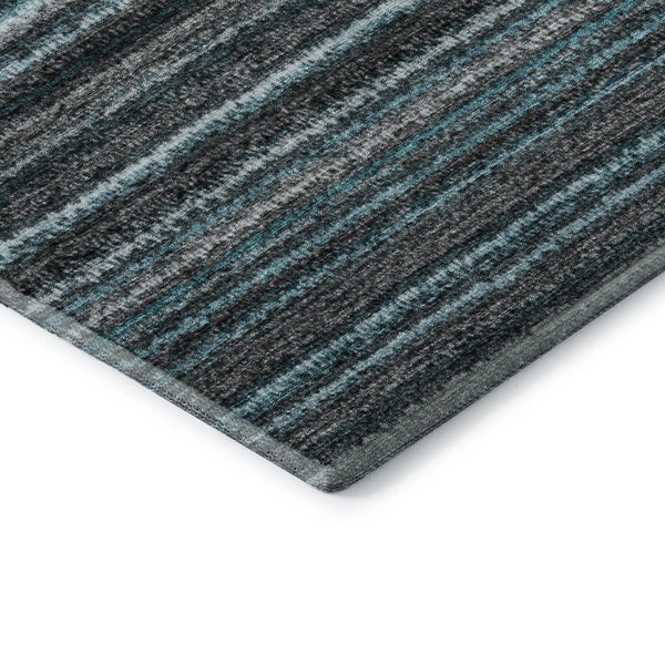 HomeRoots 8' X 10' Teal and Gray Striped Area Rug - Durable, Washable, UV-Protected for High-Traffic Spaces 650828