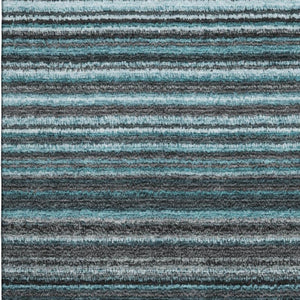 HomeRoots 10' Teal and Gray Striped Washable Area Rug - Durable, UV-Protected, Ideal for Busy Households! 650830