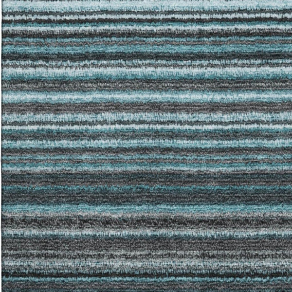 HomeRoots 10' Teal and Gray Striped Washable Area Rug - Durable, UV-Protected, Ideal for Busy Households! 650830
