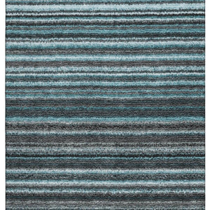 HomeRoots 10' Teal and Gray Striped Washable Area Rug - Durable, UV-Protected, Ideal for Busy Households! 650830