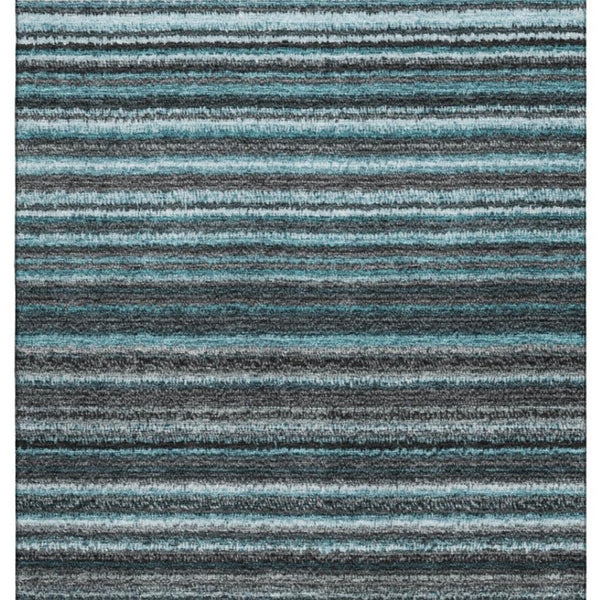 HomeRoots 10' Teal and Gray Striped Washable Area Rug - Durable, UV-Protected, Ideal for Busy Households! 650830