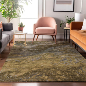 HomeRoots 5' X 8' Abstract Area Rug in Brown, Gray & Ivory - Washable, UV-Protected, Durable for Family Homes 650832