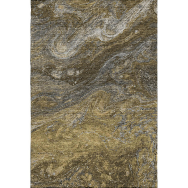 HomeRoots 5' X 8' Abstract Area Rug in Brown, Gray & Ivory - Washable, UV-Protected, Durable for Family Homes 650832