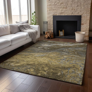 HomeRoots 5' X 8' Abstract Area Rug in Brown, Gray & Ivory - Washable, UV-Protected, Durable for Family Homes 650832