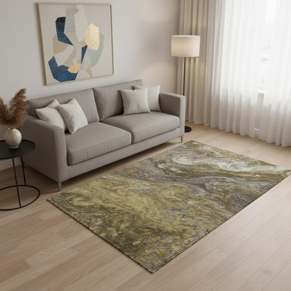 HomeRoots 5' X 8' Abstract Area Rug in Brown, Gray & Ivory - Washable, UV-Protected, Durable for Family Homes 650832