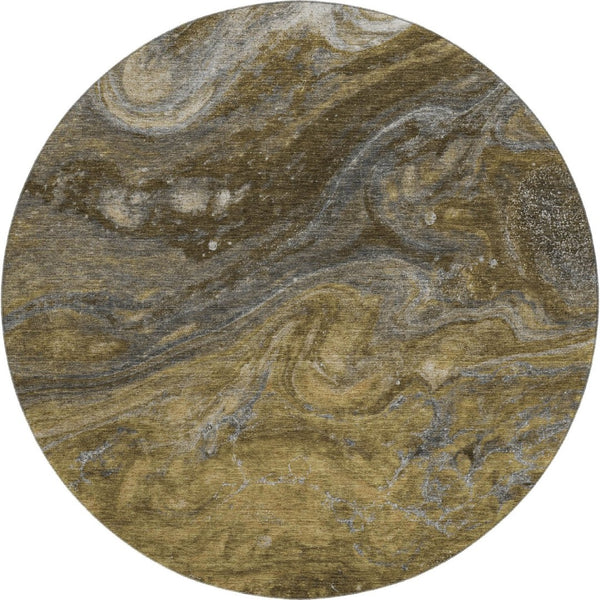 HomeRoots 8' Washable Round Rug in Brown, Gray & Ivory - UV Protected, Modern Abstract Design for Busy Homes 650833
