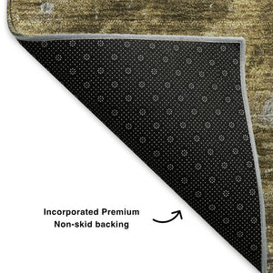 HomeRoots 8' Washable Round Rug in Brown, Gray & Ivory - UV Protected, Modern Abstract Design for Busy Homes 650833