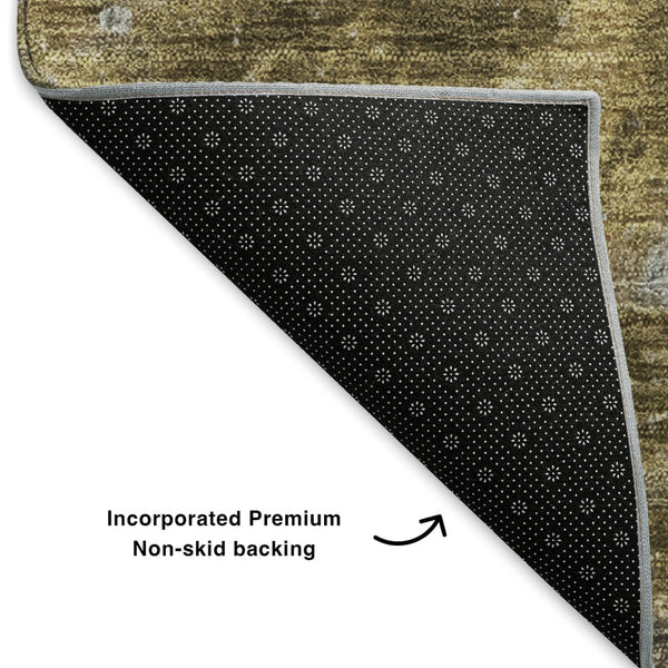 HomeRoots 8' Washable Round Rug in Brown, Gray & Ivory - UV Protected, Modern Abstract Design for Busy Homes 650833