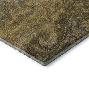 HomeRoots 8' Washable Round Rug in Brown, Gray & Ivory - UV Protected, Modern Abstract Design for Busy Homes 650833