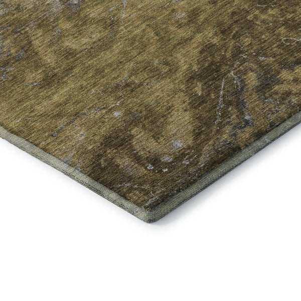 HomeRoots 8' Washable Round Rug in Brown, Gray & Ivory - UV Protected, Modern Abstract Design for Busy Homes 650833