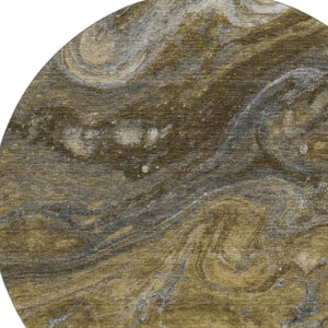 HomeRoots 8' Washable Round Rug in Brown, Gray & Ivory - UV Protected, Modern Abstract Design for Busy Homes 650833