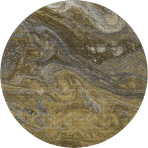 HomeRoots 8' Washable Round Rug in Brown, Gray & Ivory - UV Protected, Modern Abstract Design for Busy Homes 650833
