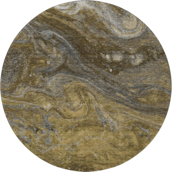 HomeRoots 8' Washable Round Rug in Brown, Gray & Ivory - UV Protected, Modern Abstract Design for Busy Homes 650833
