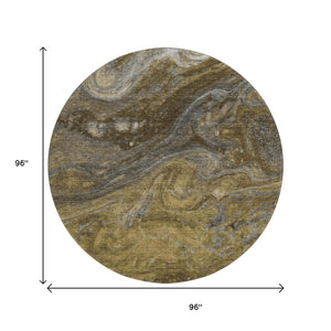 HomeRoots 8' Washable Round Rug in Brown, Gray & Ivory - UV Protected, Modern Abstract Design for Busy Homes 650833