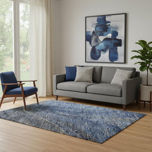 HomeRoots 5' X 8' Blue Gray Ivory Abstract Area Rug - Durable, Washable, UV-Protected for Family-Friendly Spaces 650838