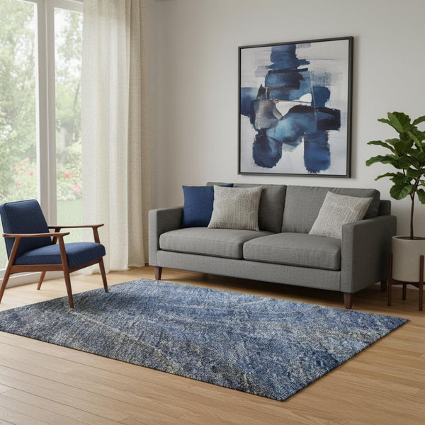 HomeRoots 5' X 8' Blue Gray Ivory Abstract Area Rug - Durable, Washable, UV-Protected for Family-Friendly Spaces 650838