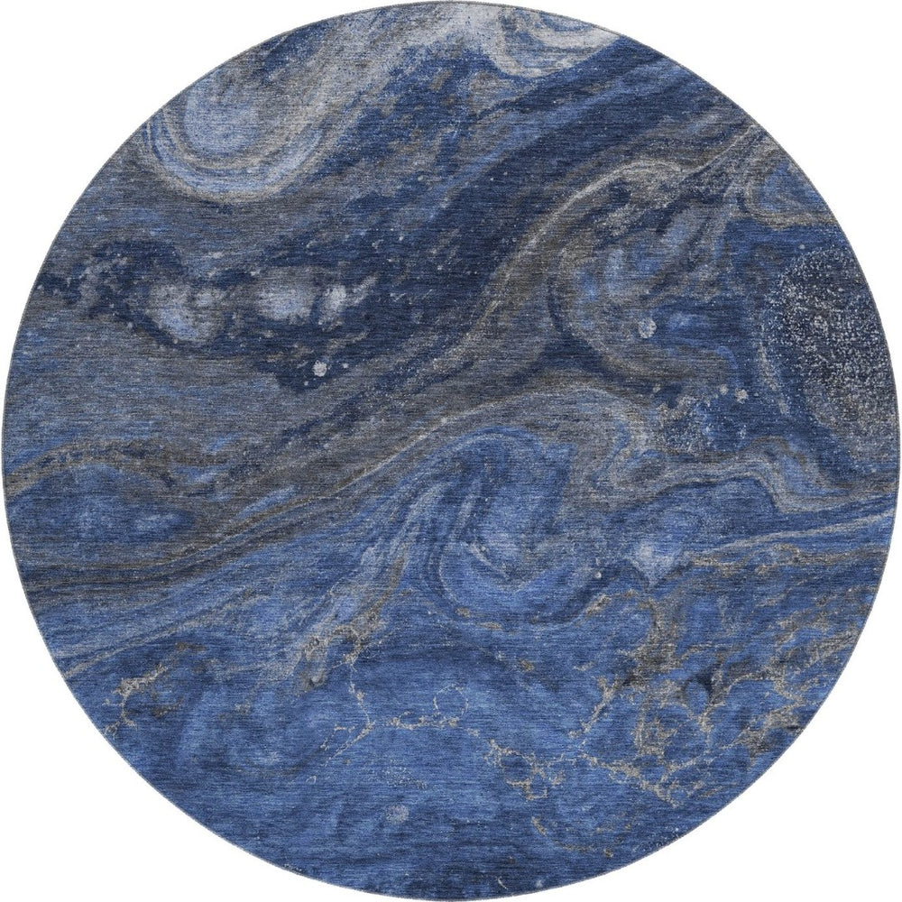HomeRoots 8' Blue Gray and Ivory Abstract Round Washable Rug – UV Protected, Stain Resistant & Stylish Decor Addition 650839