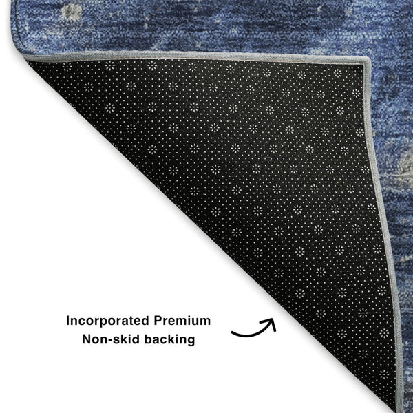 HomeRoots 8' Blue Gray and Ivory Abstract Round Washable Rug – UV Protected, Stain Resistant & Stylish Decor Addition 650839