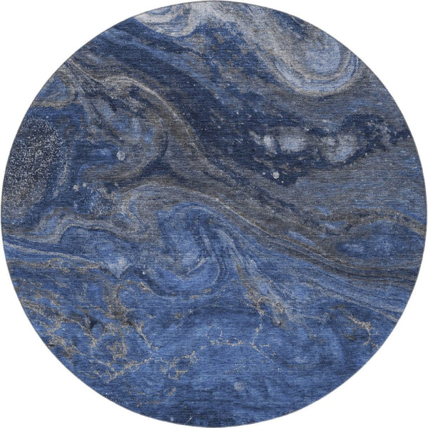 HomeRoots 8' Blue Gray and Ivory Abstract Round Washable Rug – UV Protected, Stain Resistant & Stylish Decor Addition 650839