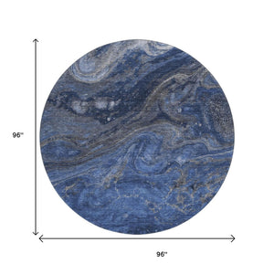 HomeRoots 8' Blue Gray and Ivory Abstract Round Washable Rug – UV Protected, Stain Resistant & Stylish Decor Addition 650839
