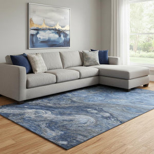 HomeRoots 8' X 10' Modern Blue Gray Abstract Washable Area Rug with UV Protection - Durable & Stylish Home Decor 650840