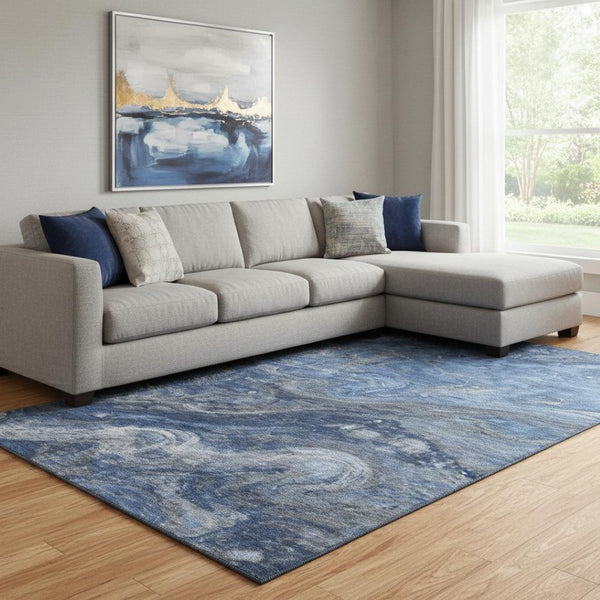 HomeRoots 8' X 10' Modern Blue Gray Abstract Washable Area Rug with UV Protection - Durable & Stylish Home Decor 650840