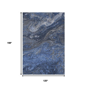 HomeRoots 10' X 14' Stylish Blue-Gray & Ivory Abstract Area Rug - Washable, UV Protected, Stain Resistant! 650842