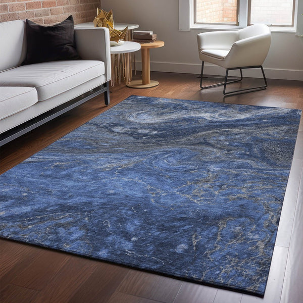HomeRoots 10' X 14' Stylish Blue-Gray & Ivory Abstract Area Rug - Washable, UV Protected, Stain Resistant! 650842