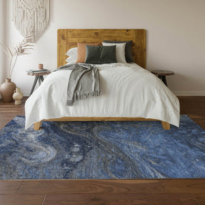 HomeRoots 10' X 14' Stylish Blue-Gray & Ivory Abstract Area Rug - Washable, UV Protected, Stain Resistant! 650842