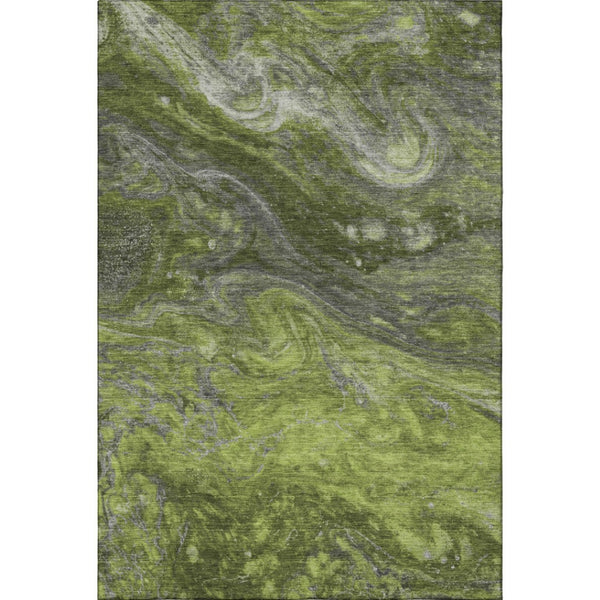 HomeRoots 5' X 8' Abstract Washable Area Rug in Green, Gray & Ivory - UV Protected, Durable & Easy-Care Design 650844