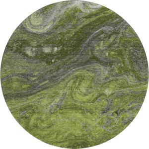 HomeRoots 8' Stylish Green, Gray & Ivory Abstract Round Rug - Washable, UV-Protected, Family-Friendly Design 650845