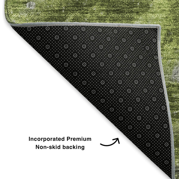 HomeRoots 8' Stylish Green, Gray & Ivory Abstract Round Rug - Washable, UV-Protected, Family-Friendly Design 650845