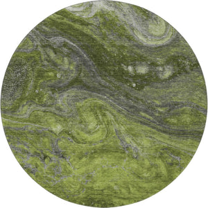 HomeRoots 8' Stylish Green, Gray & Ivory Abstract Round Rug - Washable, UV-Protected, Family-Friendly Design 650845