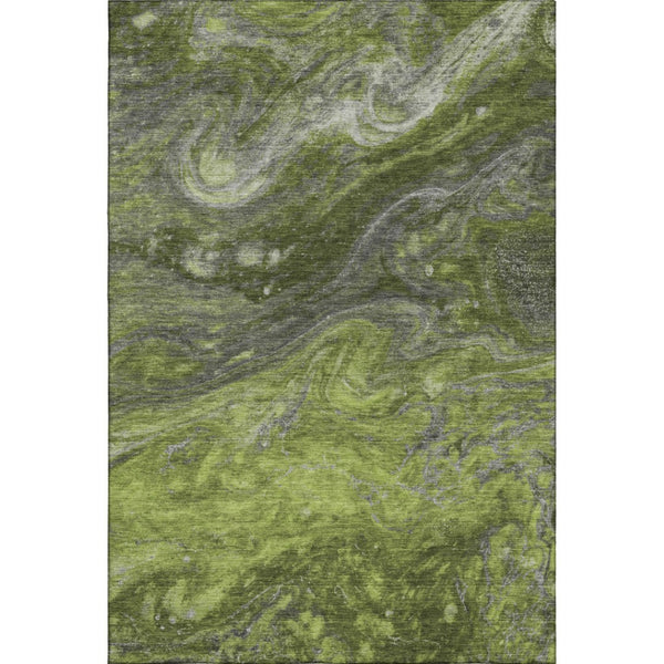 HomeRoots 8' X 10' Modern Abstract Area Rug in Green, Gray, Ivory - Washable, UV Protected, Easy Care Design 650846