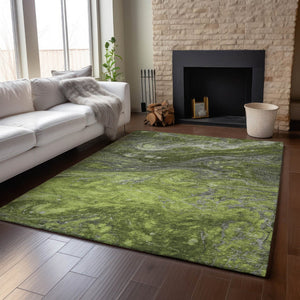 HomeRoots 8' X 10' Modern Abstract Area Rug in Green, Gray, Ivory - Washable, UV Protected, Easy Care Design 650846