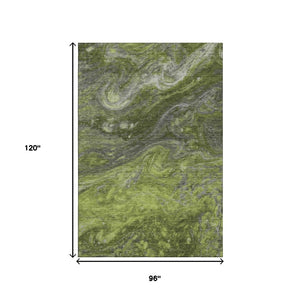 HomeRoots 8' X 10' Modern Abstract Area Rug in Green, Gray, Ivory - Washable, UV Protected, Easy Care Design 650846