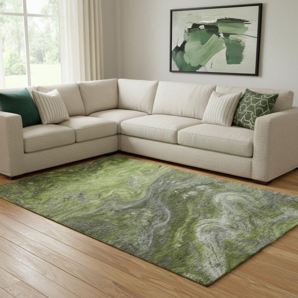 HomeRoots 10' X 14' Green Gray Ivory Abstract Area Rug – Stylish, Durable, Washable & UV-Resistant for Homes 650848
