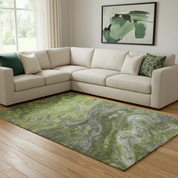 HomeRoots 10' X 14' Green Gray Ivory Abstract Area Rug – Stylish, Durable, Washable & UV-Resistant for Homes 650848
