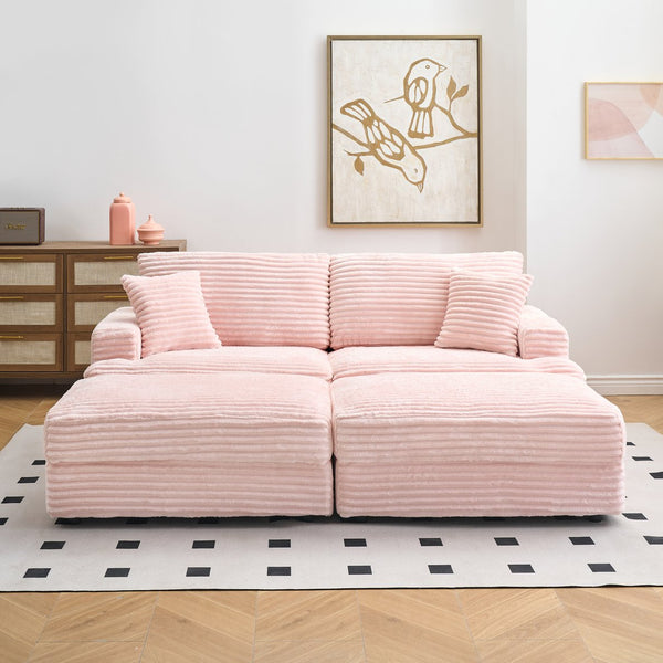 English Elm 82-Inch Pink Corduroy Sofa With Storage Feet & 4 Pillows – Cozy Chic For Living Room Or Office! W1658S00115
