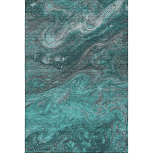 HomeRoots 5' X 8' Modern Teal Gray Ivory Abstract Area Rug - Washable, UV Protected, Stylish & Durable Design 650850