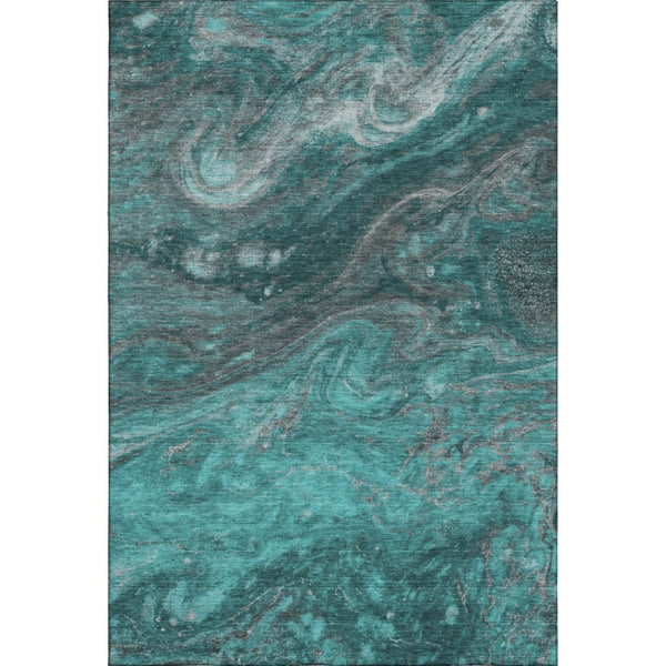 HomeRoots 5' X 8' Modern Teal Gray Ivory Abstract Area Rug - Washable, UV Protected, Stylish & Durable Design 650850